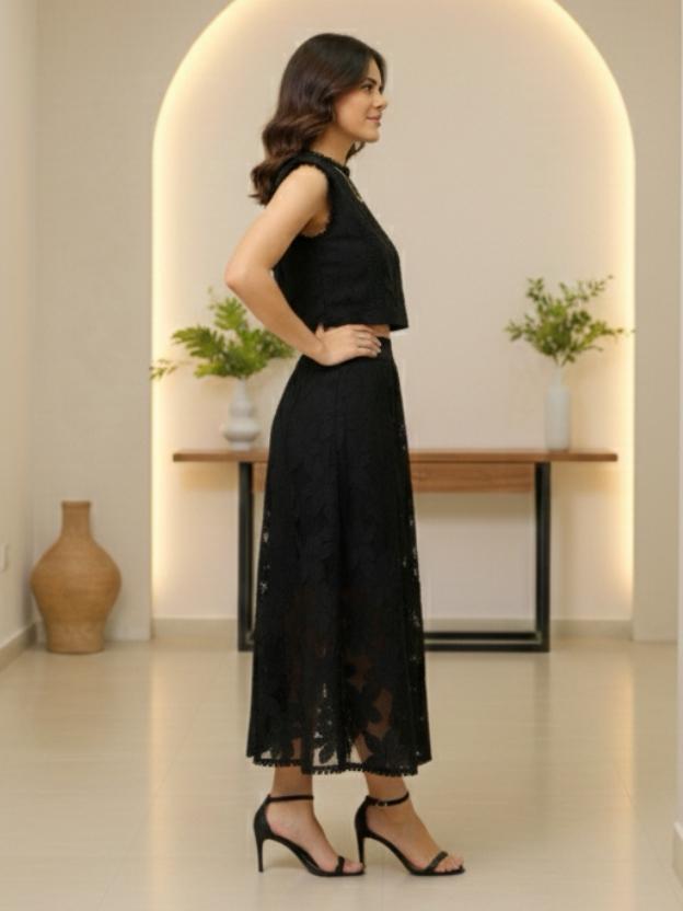 Women’s Party Co-Ord Set | Sleeveless Crop Top with Flared Midi Skirt