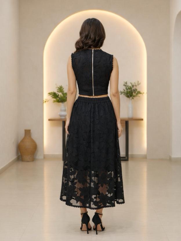 Women’s Party Co-Ord Set | Sleeveless Crop Top with Flared Midi Skirt