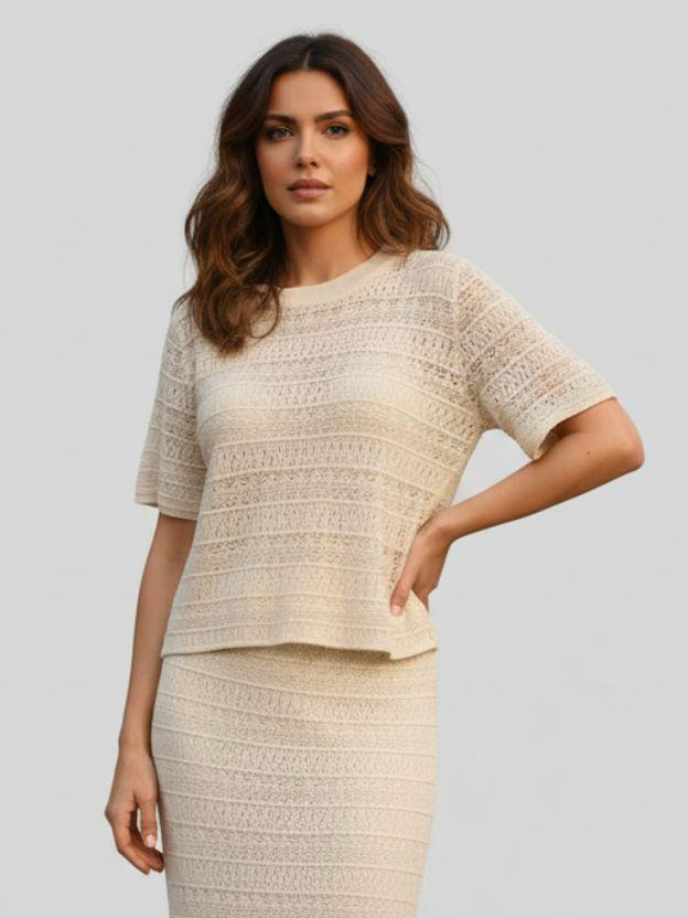 Women's Ribbed Knit Two-Piece Set – Matching Short-Sleeve Top and Maxi Skirt Co-Ord