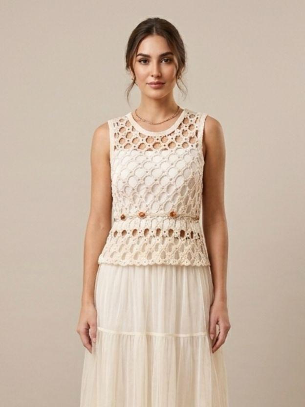 Crochet Lace Peplum Top and Tiered Tulle Midi Skirt Set