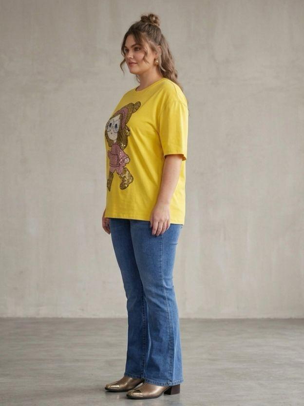 Oversized Sequin Patched Graphic Tee - Plus Size Streetwear T-Shirt