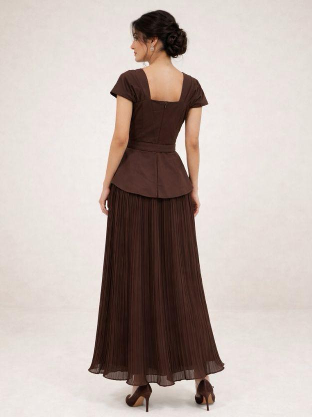 Women’s Vintage-Inspired Pleated Skirt and Peplum Bodice Set - Semi-Formal Co-ord