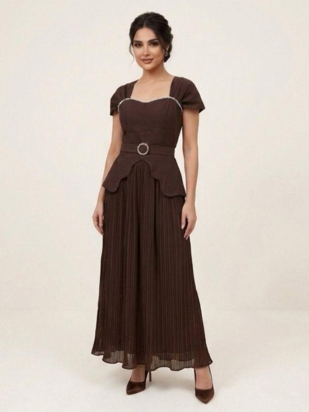 Women’s Vintage-Inspired Pleated Skirt and Peplum Bodice Set - Semi-Formal Co-ord