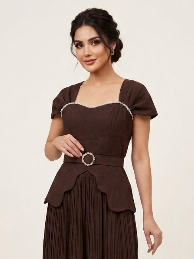 Women’s Vintage-Inspired Pleated Skirt and Peplum Bodice Set - Semi-Formal Co-ord