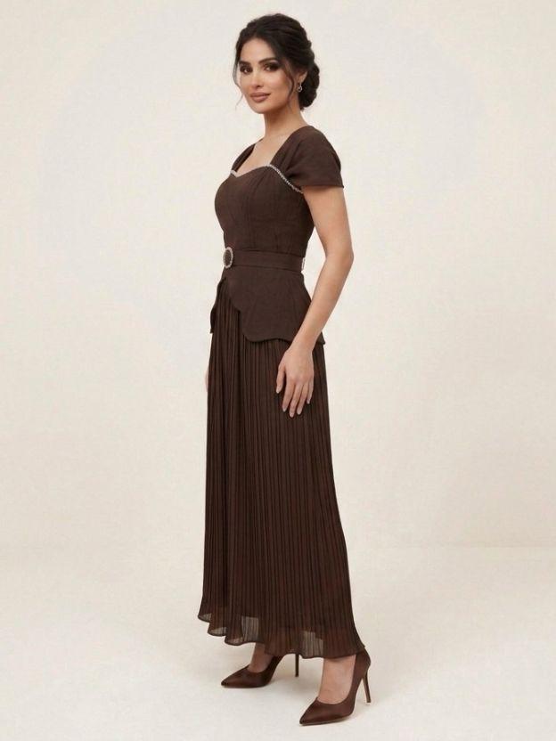 Women’s Vintage-Inspired Pleated Skirt and Peplum Bodice Set - Semi-Formal Co-ord
