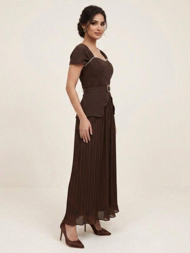 Women’s Vintage-Inspired Pleated Skirt and Peplum Bodice Set - Semi-Formal Co-ord