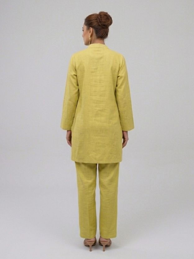 Lime Green 2-Piece Lace Embellished Co-ord Set - Cotton Linen Summer Suit
