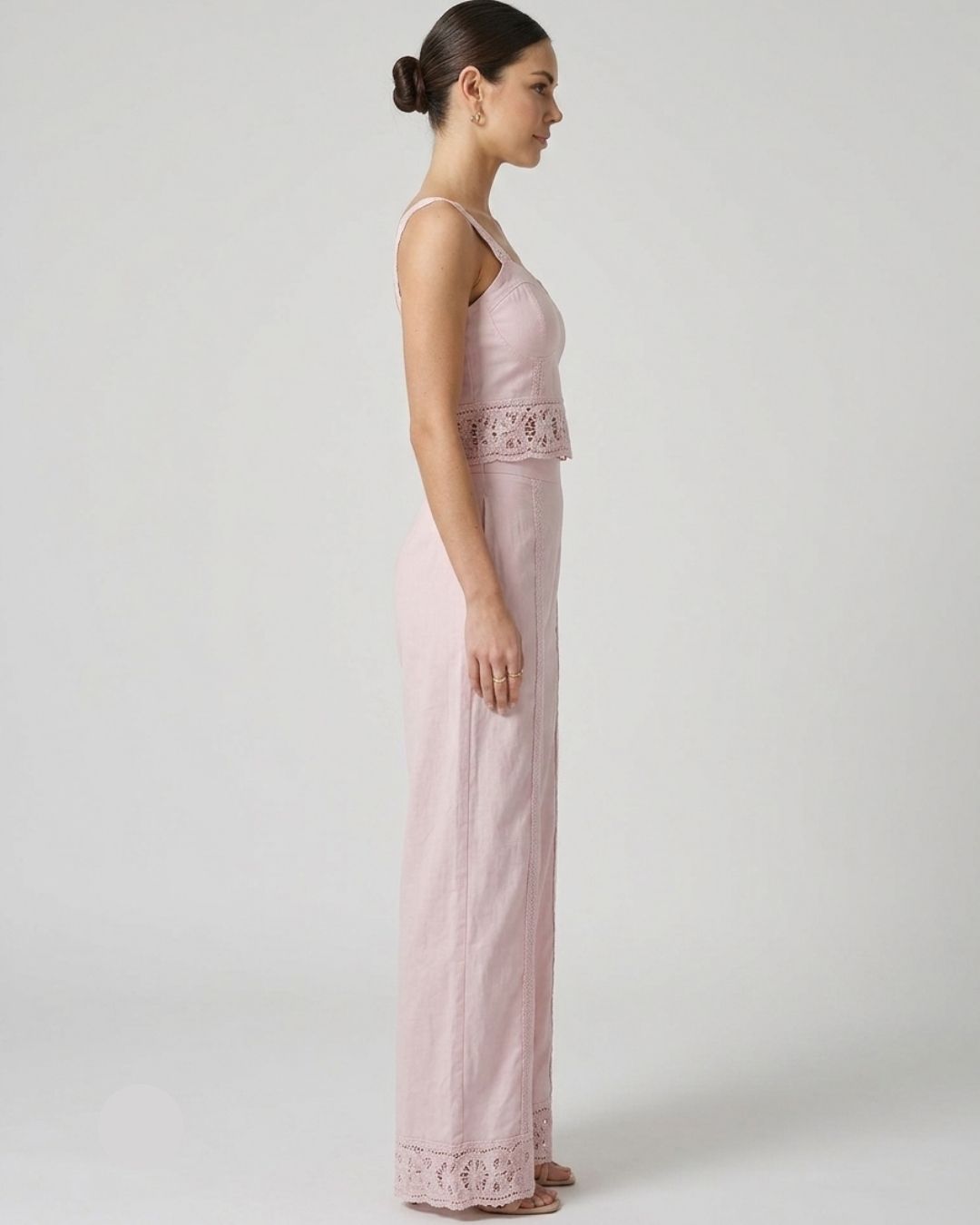 Marc Louis Women's Lace Detail Co-Ord Set | Elegant Crop Top & Wide-Leg Pants