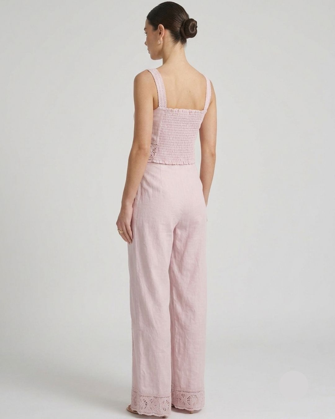 Marc Louis Women's Lace Detail Co-Ord Set | Elegant Crop Top & Wide-Leg Pants