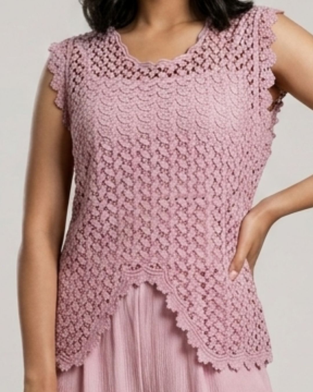 Marc Louis Women's Crochet Lace Overlay Top with Pleated Wide-Leg Co-ord Set