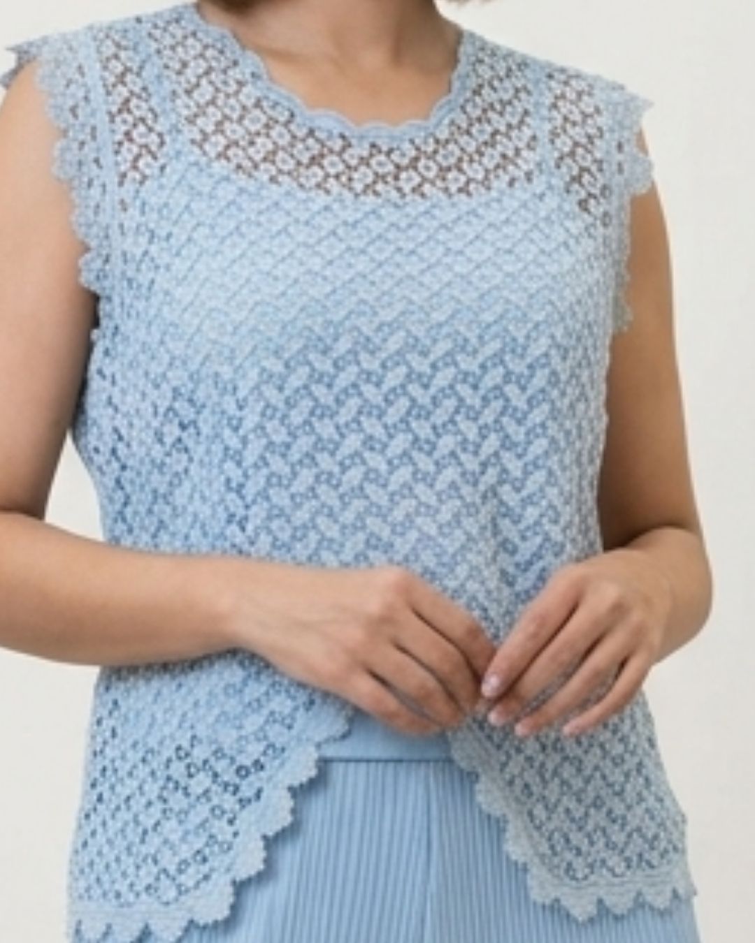Marc Louis Women's Crochet Lace Overlay Top with Pleated Wide-Leg Co-ord Set