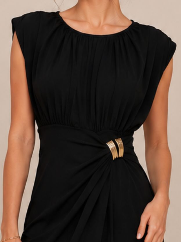 Women's Elegant Ruched Maxi Dress with Metallic Waist Detail | Party, Evening & Wedding Wear