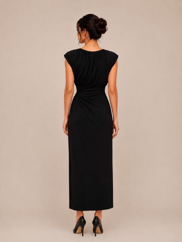 Women's Elegant Ruched Maxi Dress with Metallic Waist Detail | Party, Evening & Wedding Wear