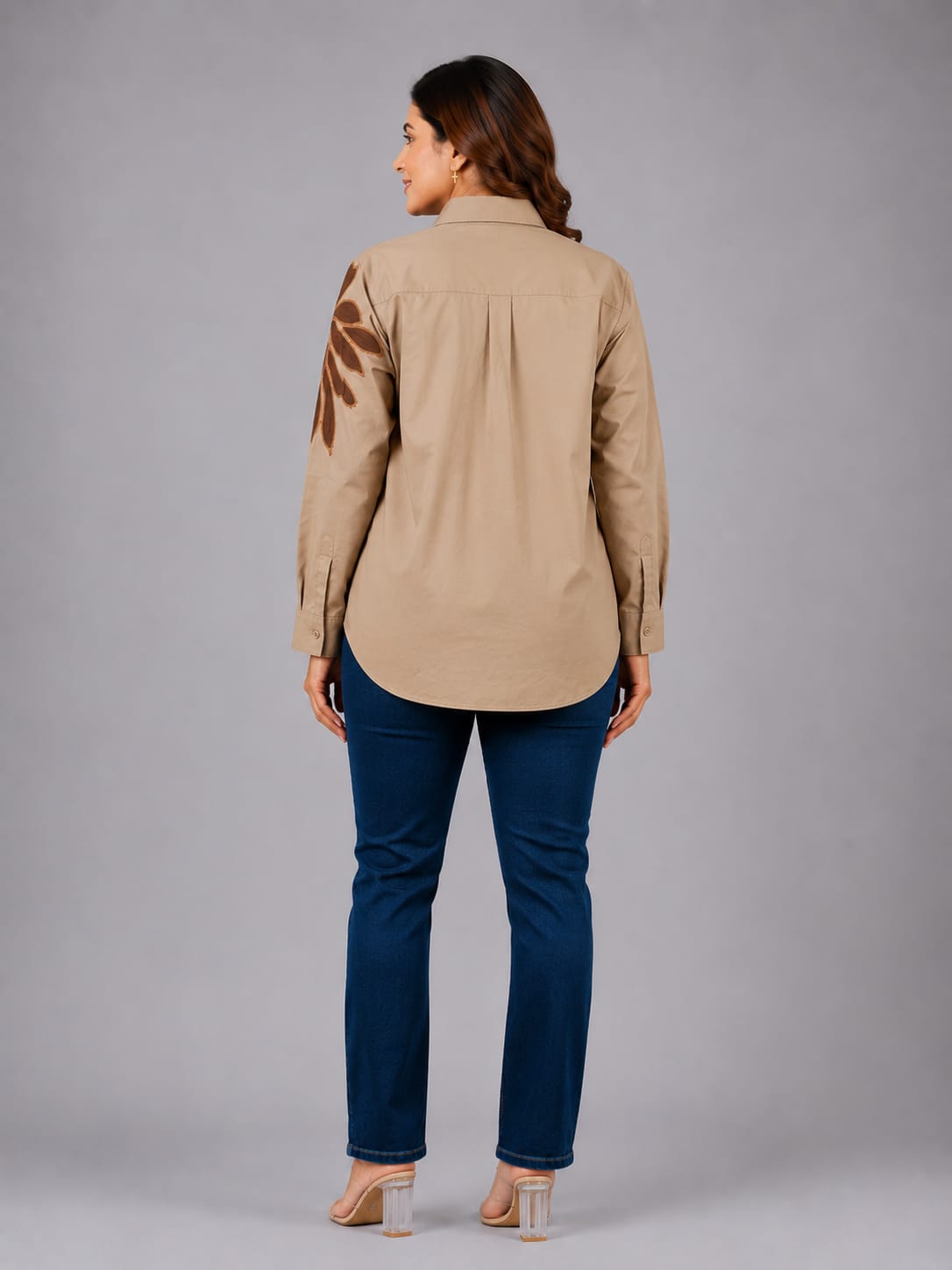Designer Embroidered Applique Long-Sleeve Shirt for Women