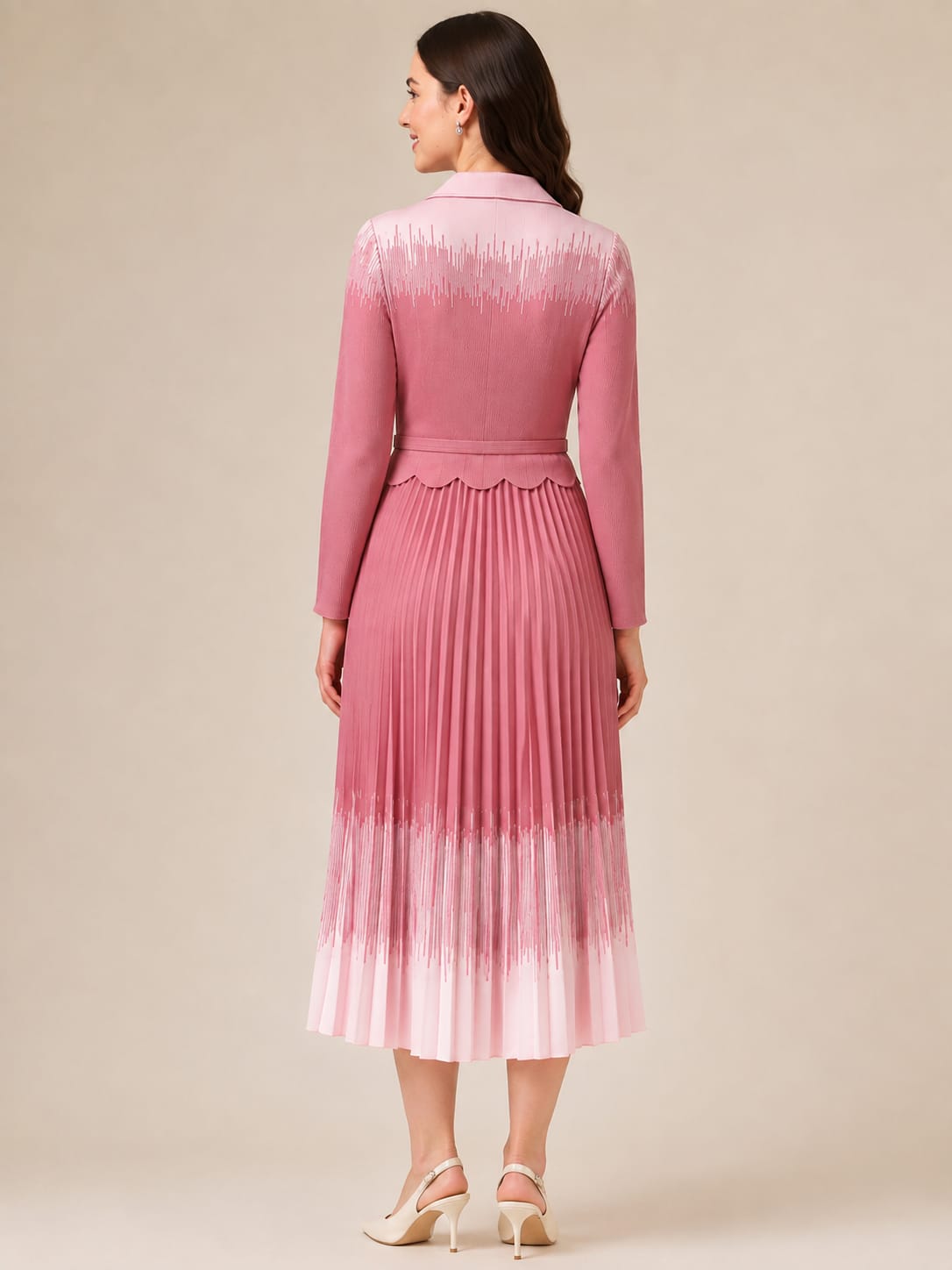 Elegant Button-Down Pleated Midi Dress with Belt