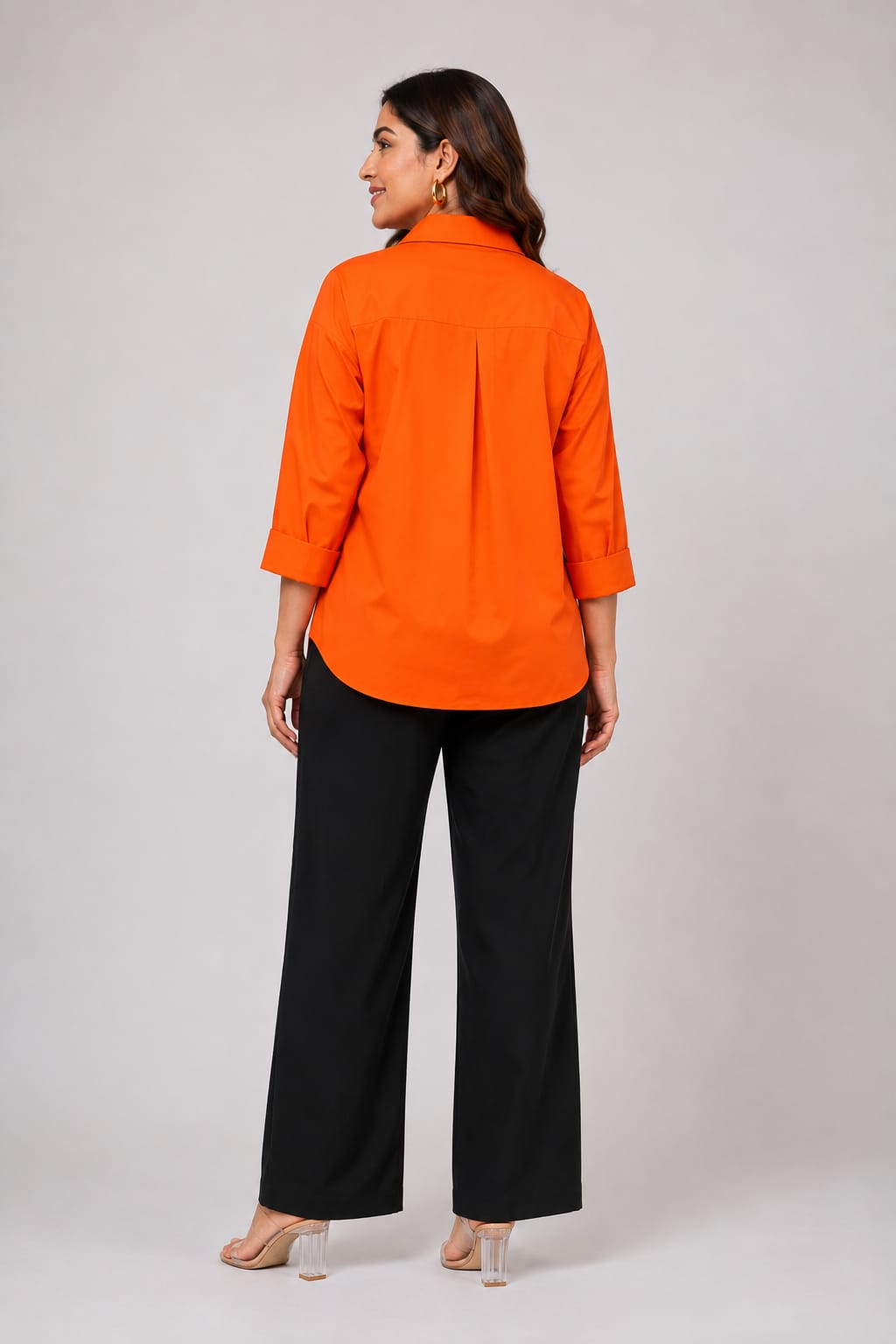 Chic Orange Collared Tunic Top with Gold Buttons