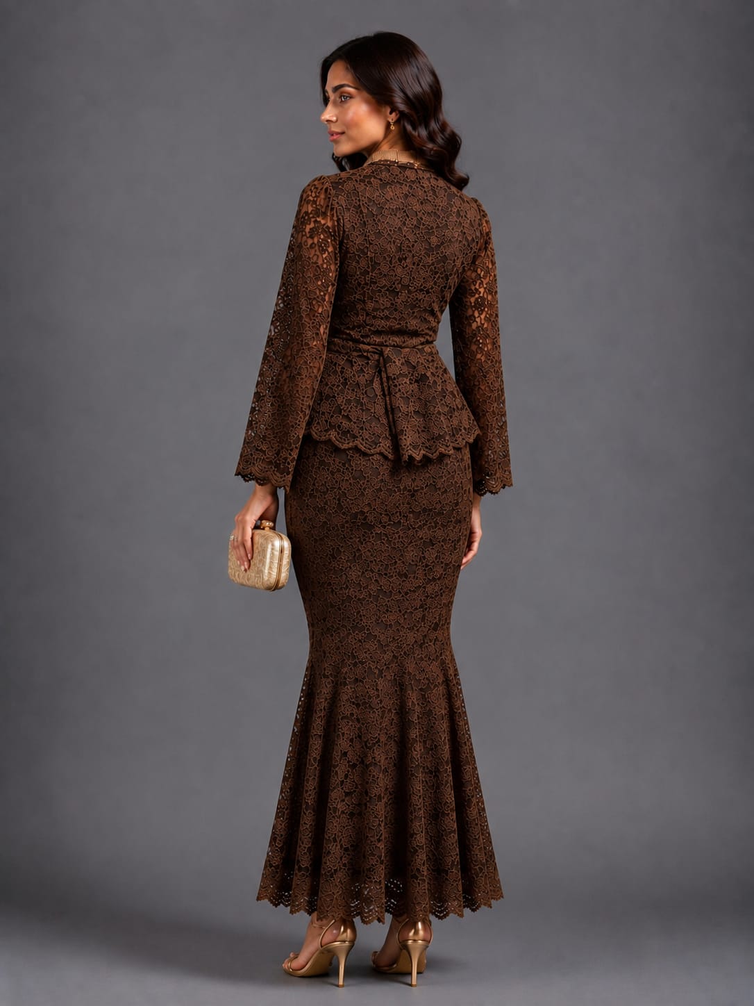 Brown Lace Wrap Co-Ord Set