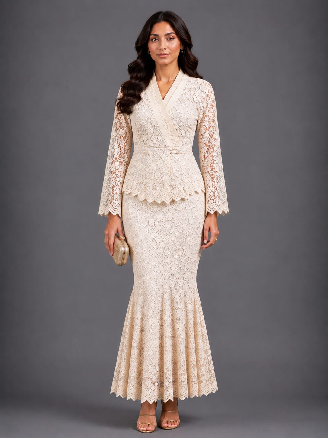 Brown Lace Wrap Co-Ord Set