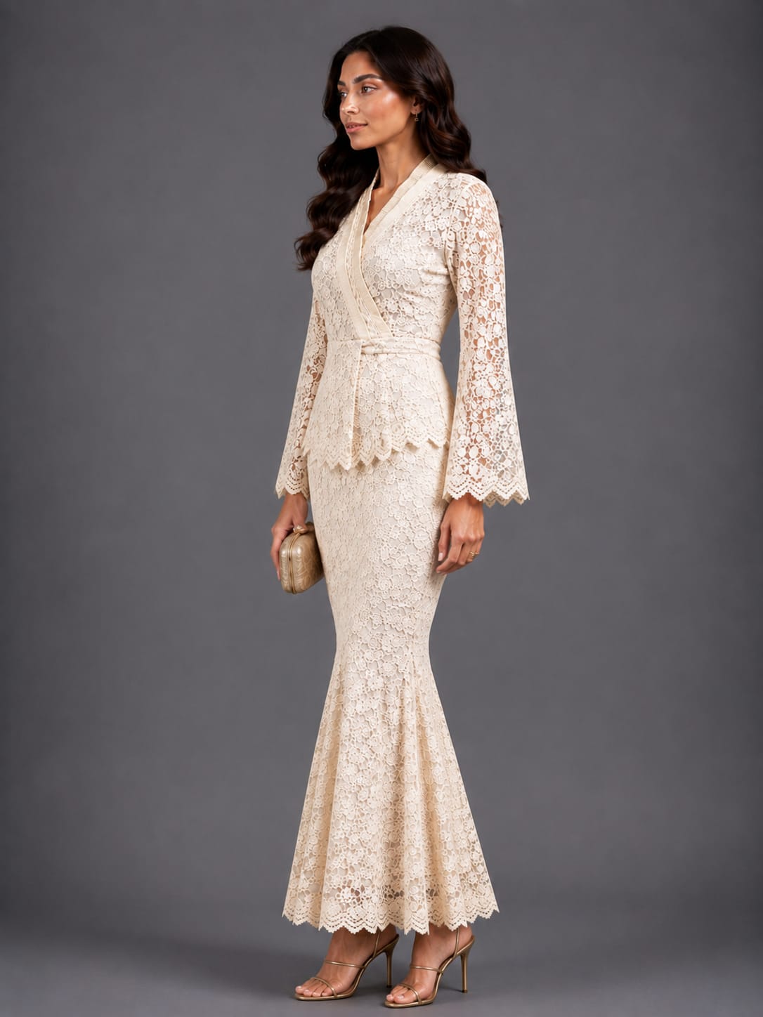 Brown Lace Wrap Co-Ord Set