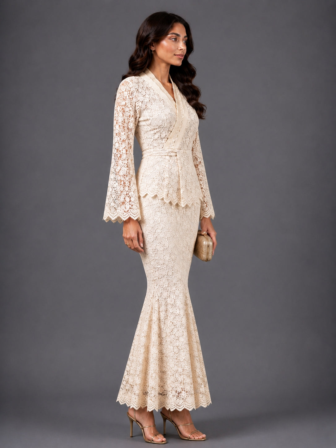 Brown Lace Wrap Co-Ord Set