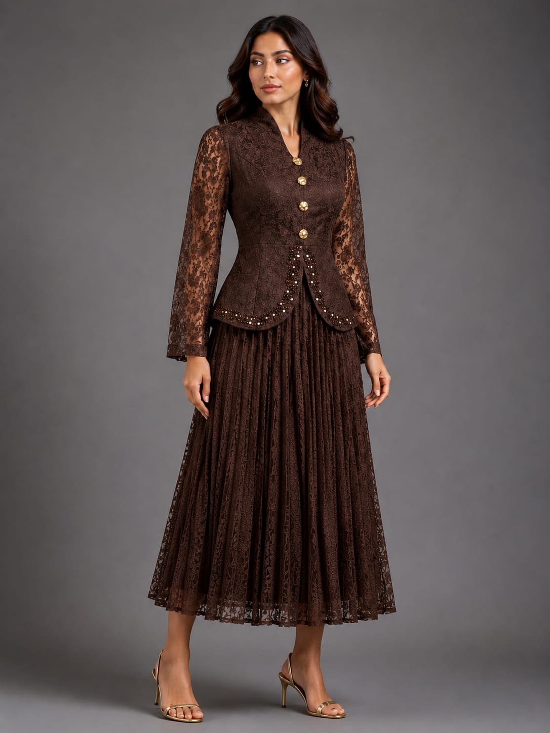 Brown Wrap Belted Co-Ord Set