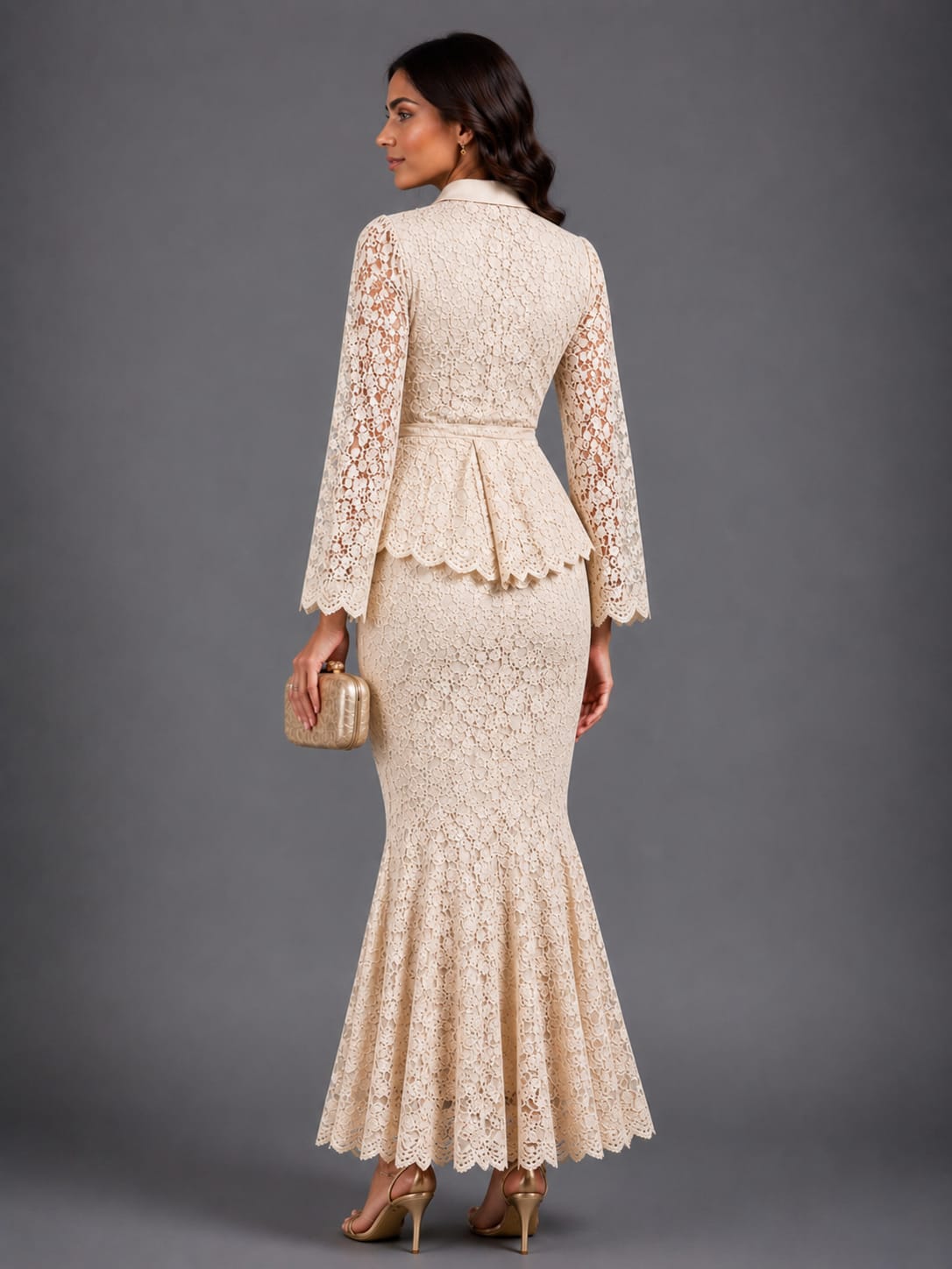 Brown Lace Wrap Co-Ord Set