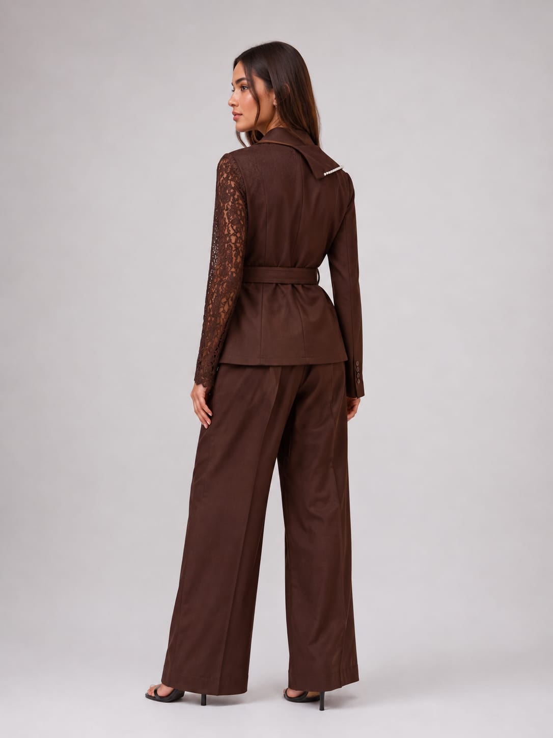Brown Embellished Belted Co-Ord Set