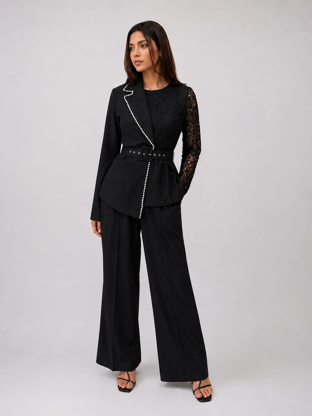 Brown Embellished Belted Co-Ord Set