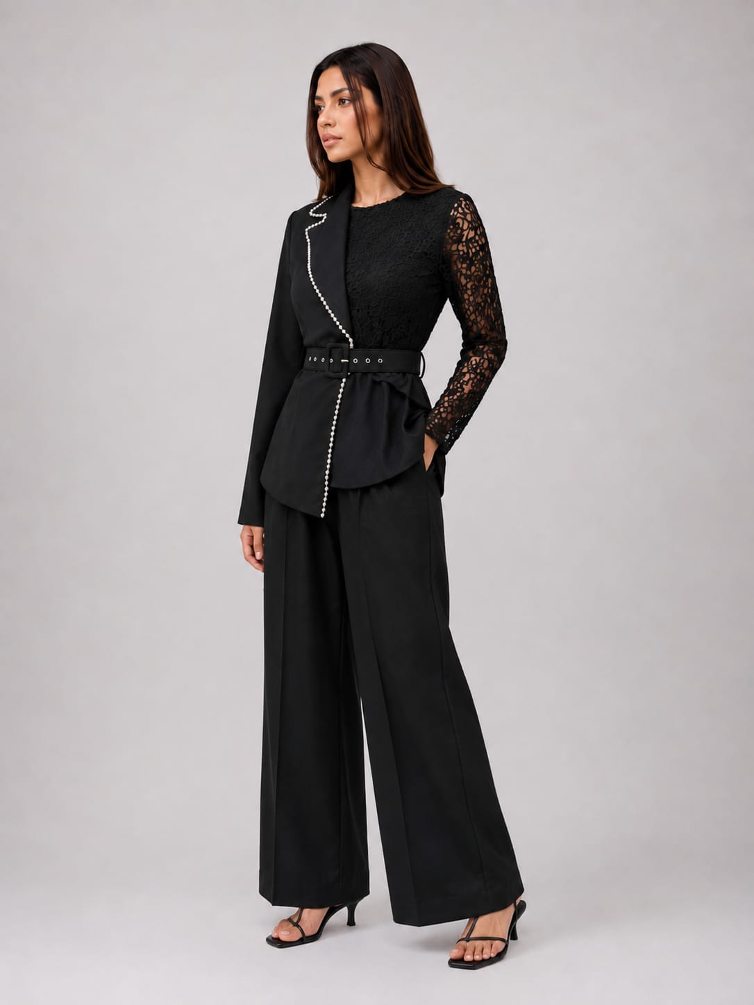 Brown Embellished Belted Co-Ord Set