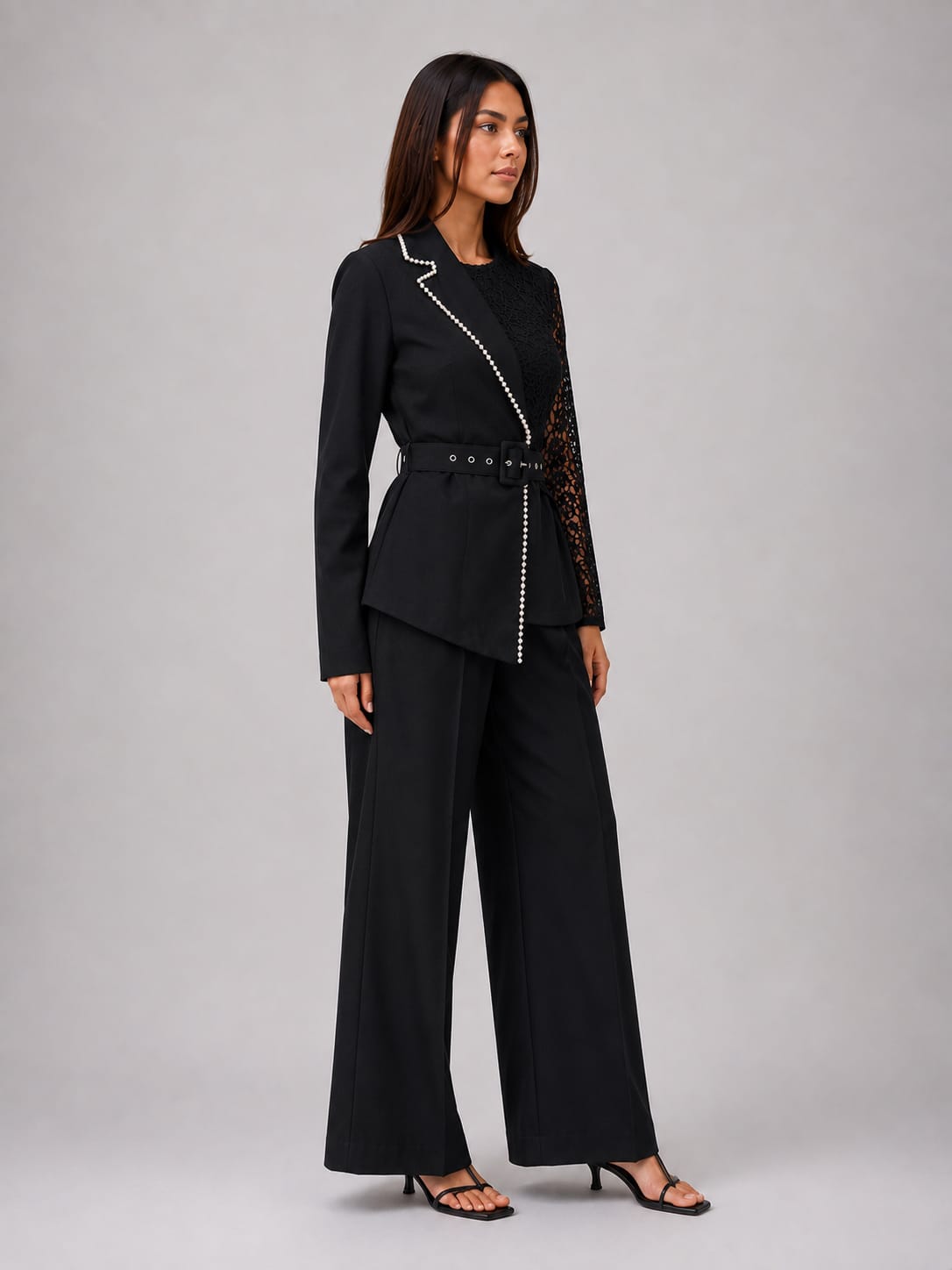 Brown Embellished Belted Co-Ord Set