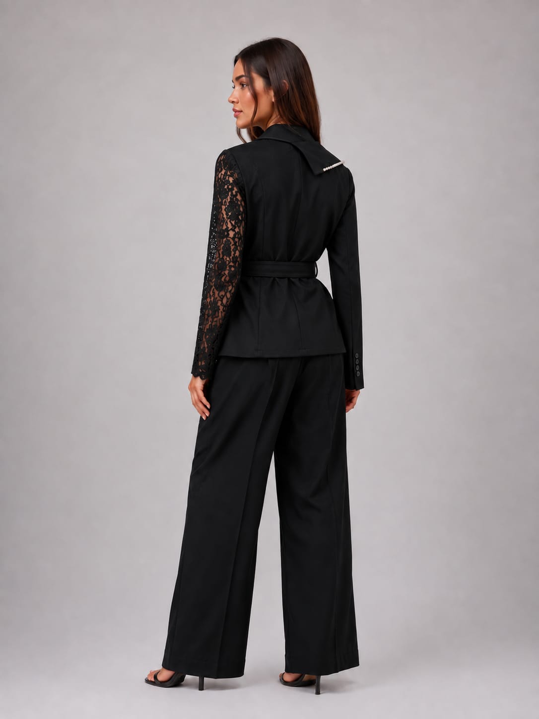 Brown Embellished Belted Co-Ord Set