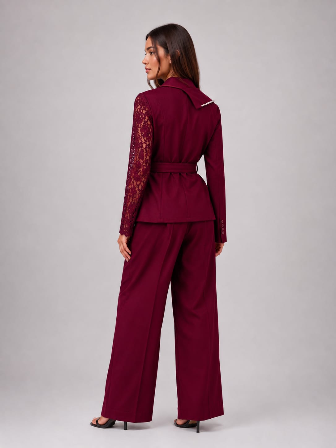 Brown Embellished Belted Co-Ord Set