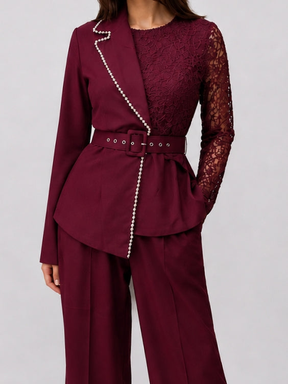 Brown Embellished Belted Co-Ord Set
