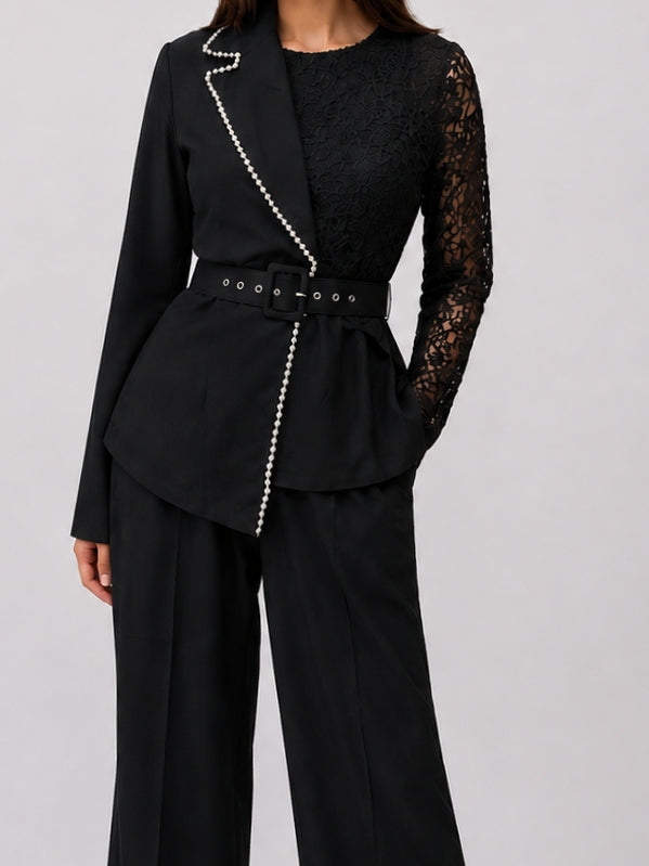 Brown Embellished Belted Co-Ord Set