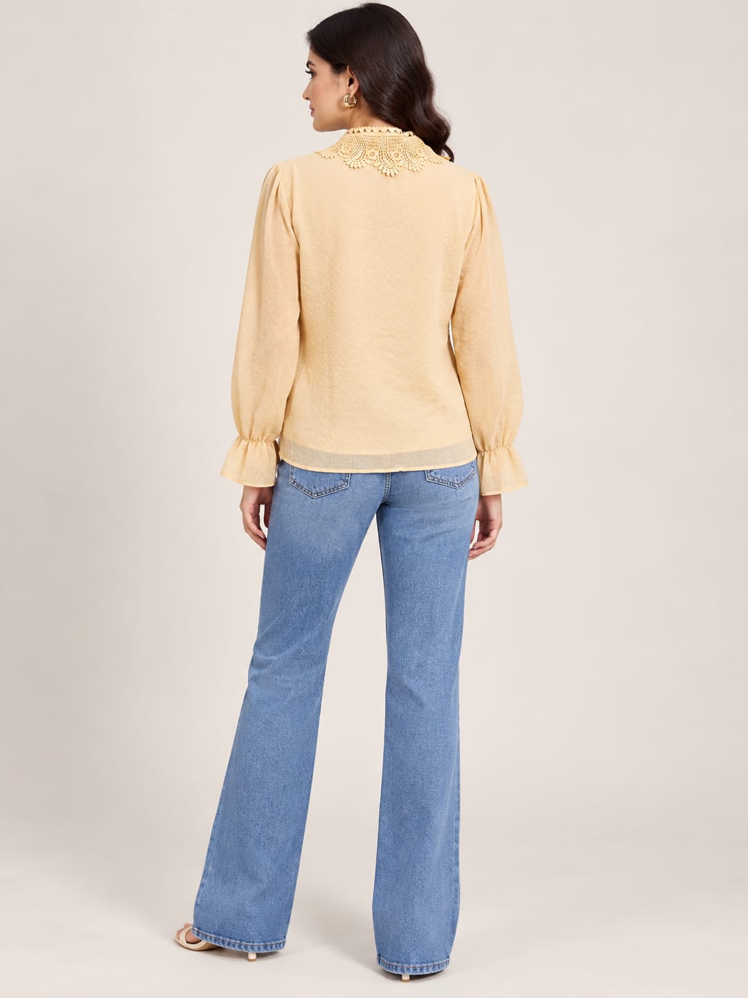 Beige Floral Embroidered Shirt