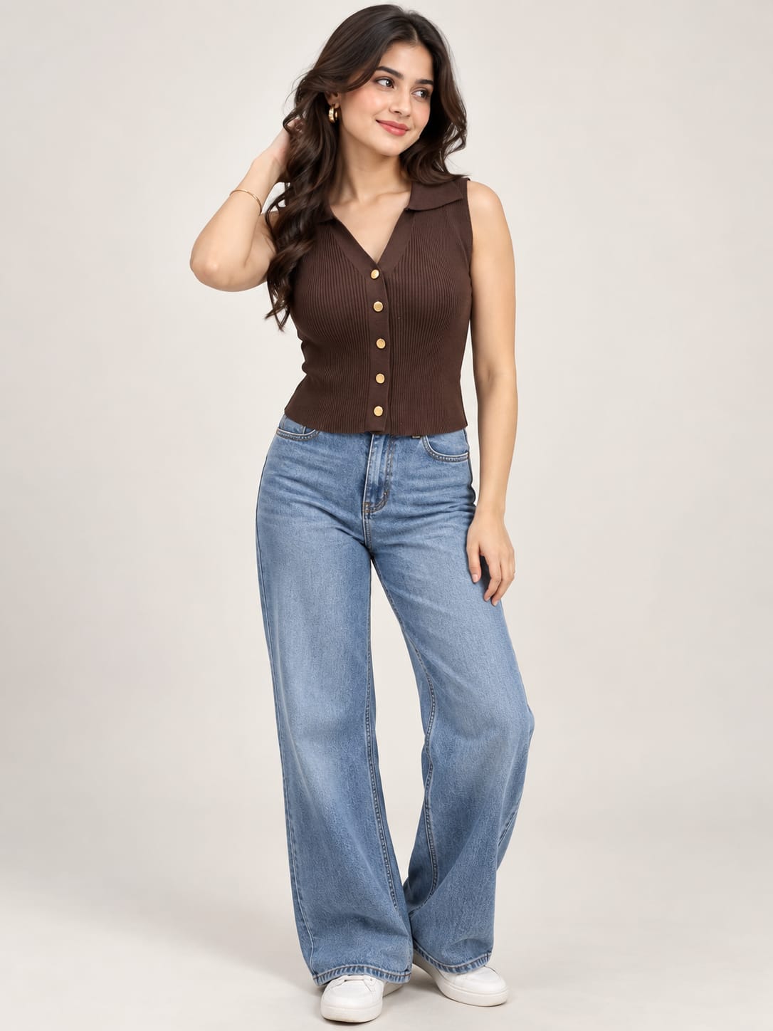 Black Button Front Top