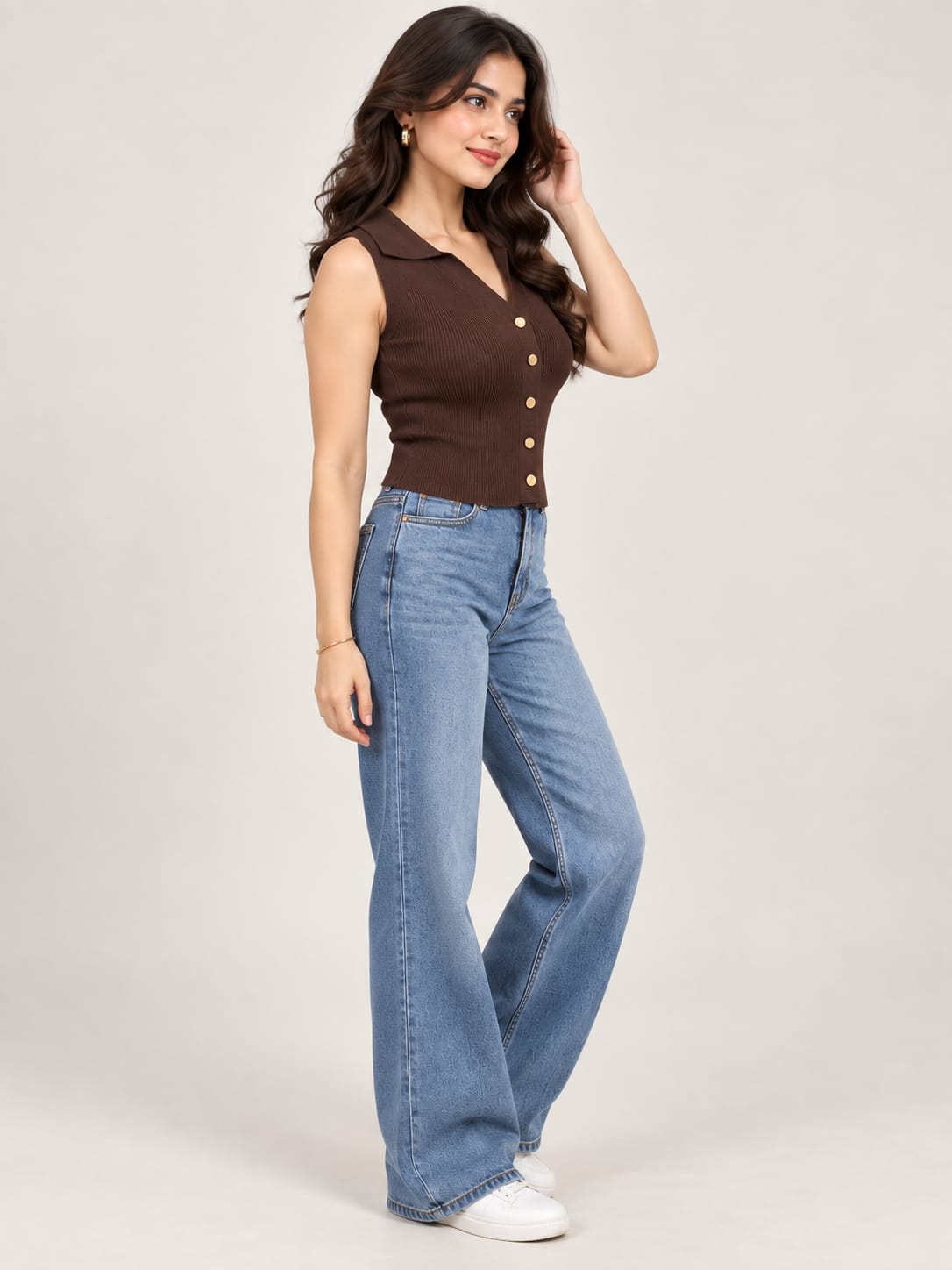 Black Button Front Top