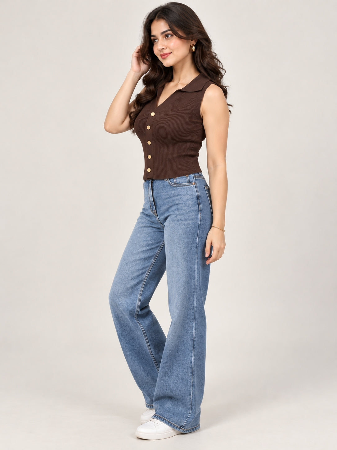 Black Button Front Top