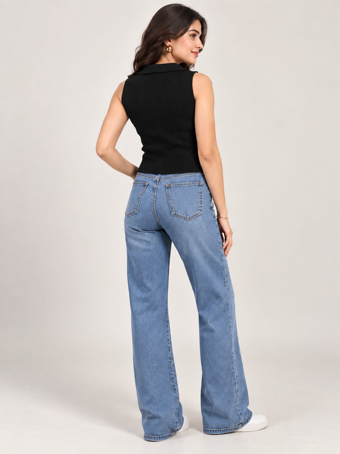 Black Button Front Top