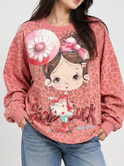 Women’s Graphic Leopard Print Oversized Sweatshirt