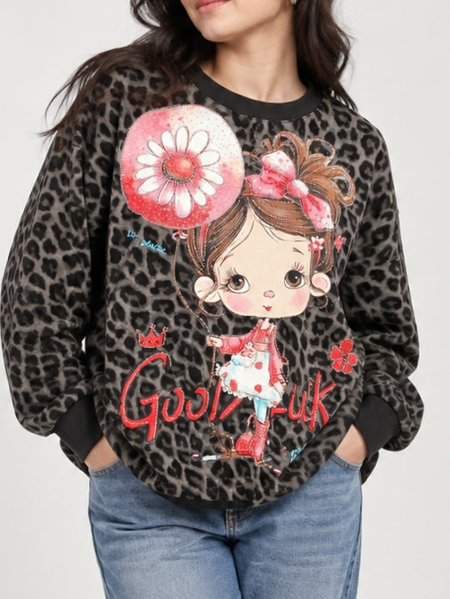 Women’s Graphic Leopard Print Oversized Sweatshirt