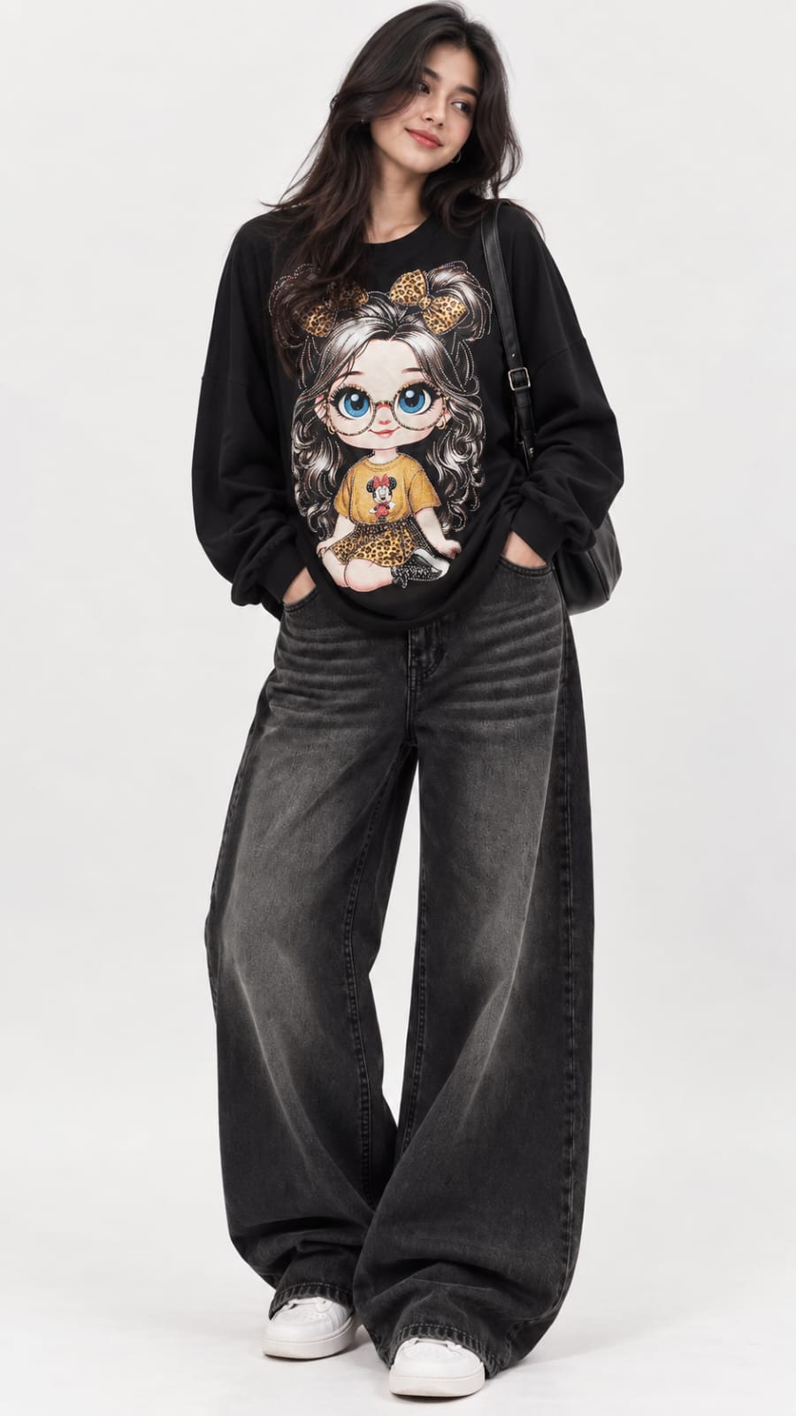 Women’s Graphic Leopard Bow Doll Sweatshirt