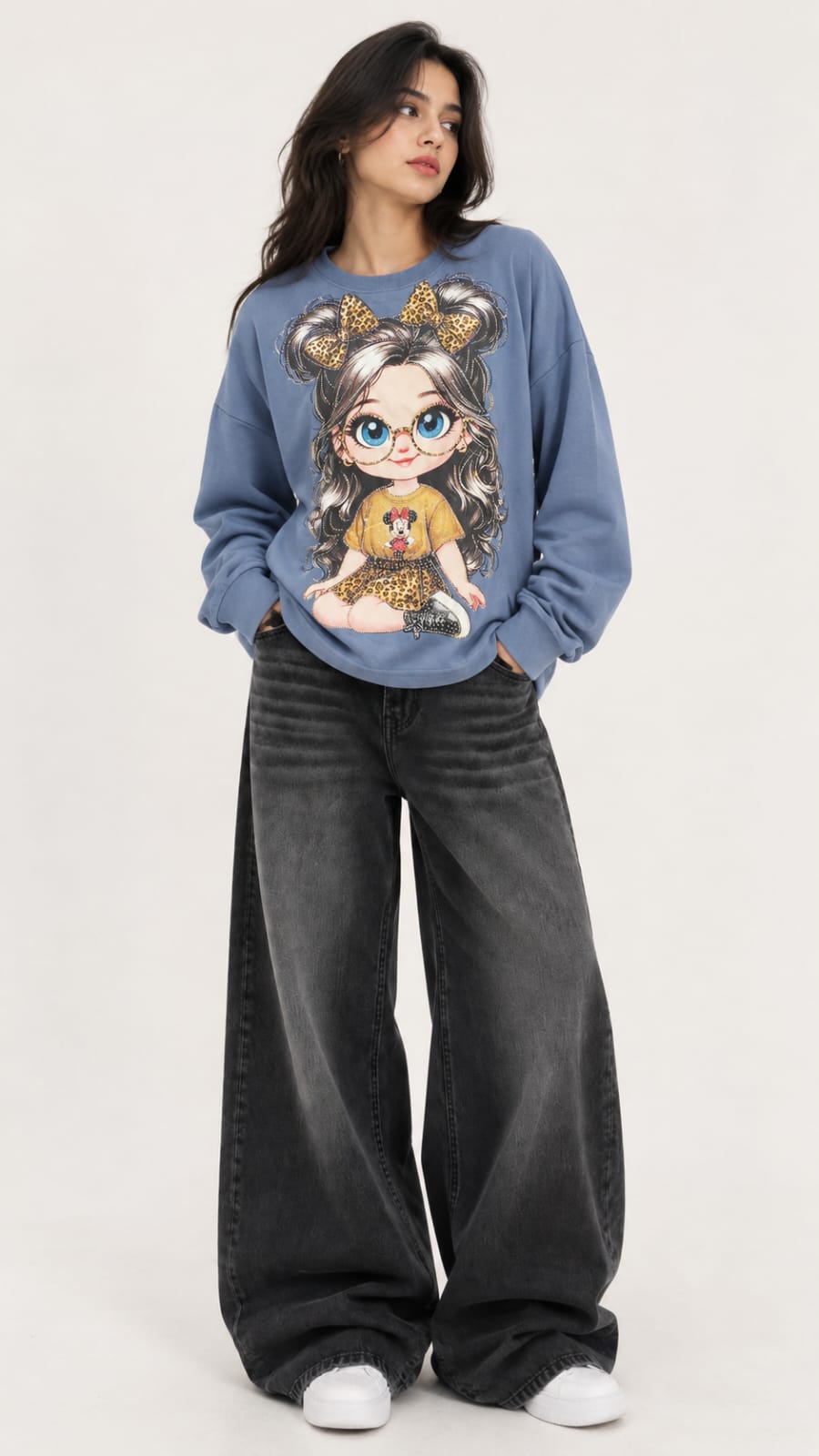 Women’s Graphic Leopard Bow Doll Sweatshirt