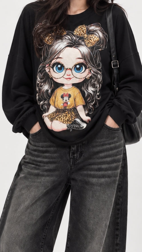 Women’s Graphic Leopard Bow Doll Sweatshirt