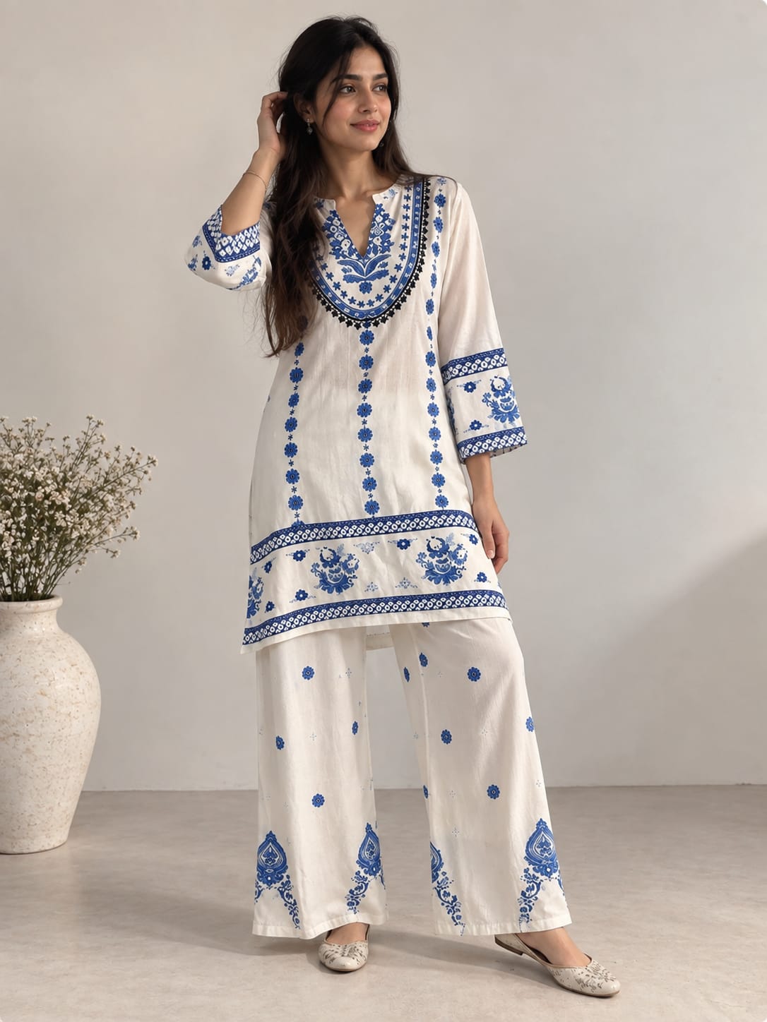 Blue Solid Kurta Set