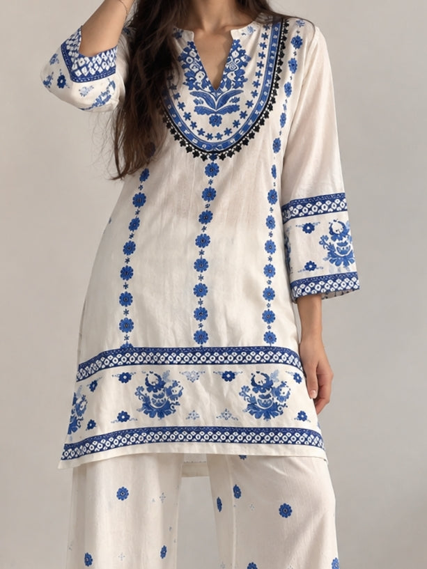 Blue Solid Kurta Set