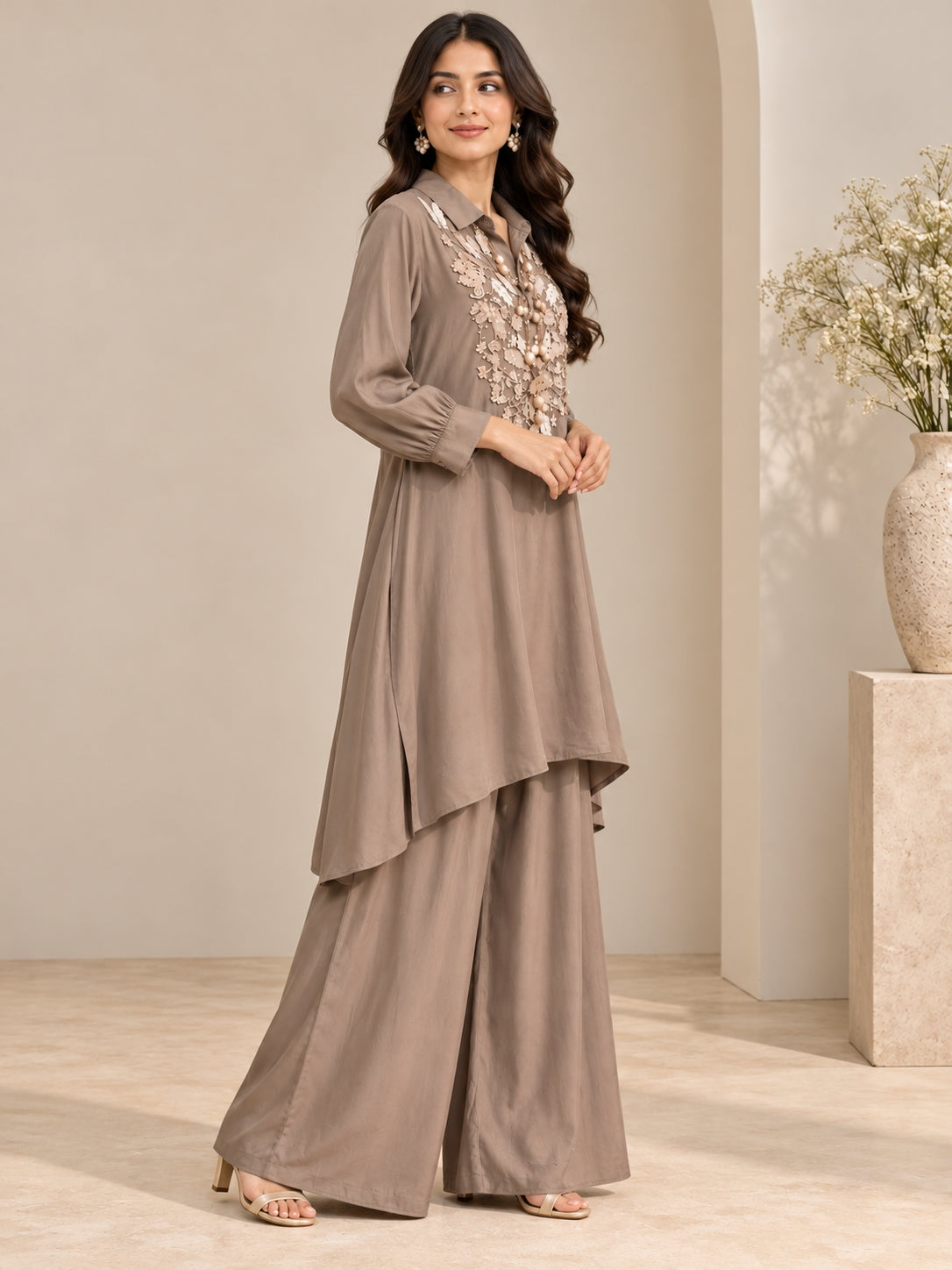 Taupe Embroidered Set