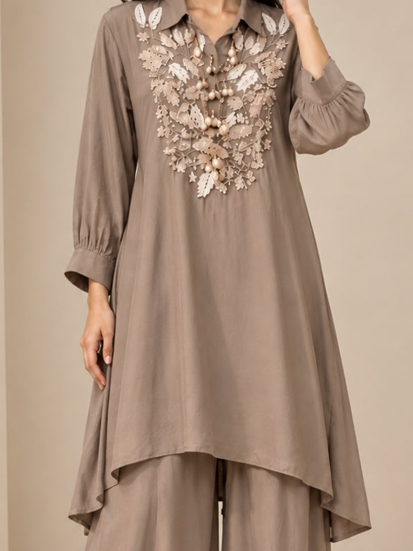 Taupe Embroidered Set