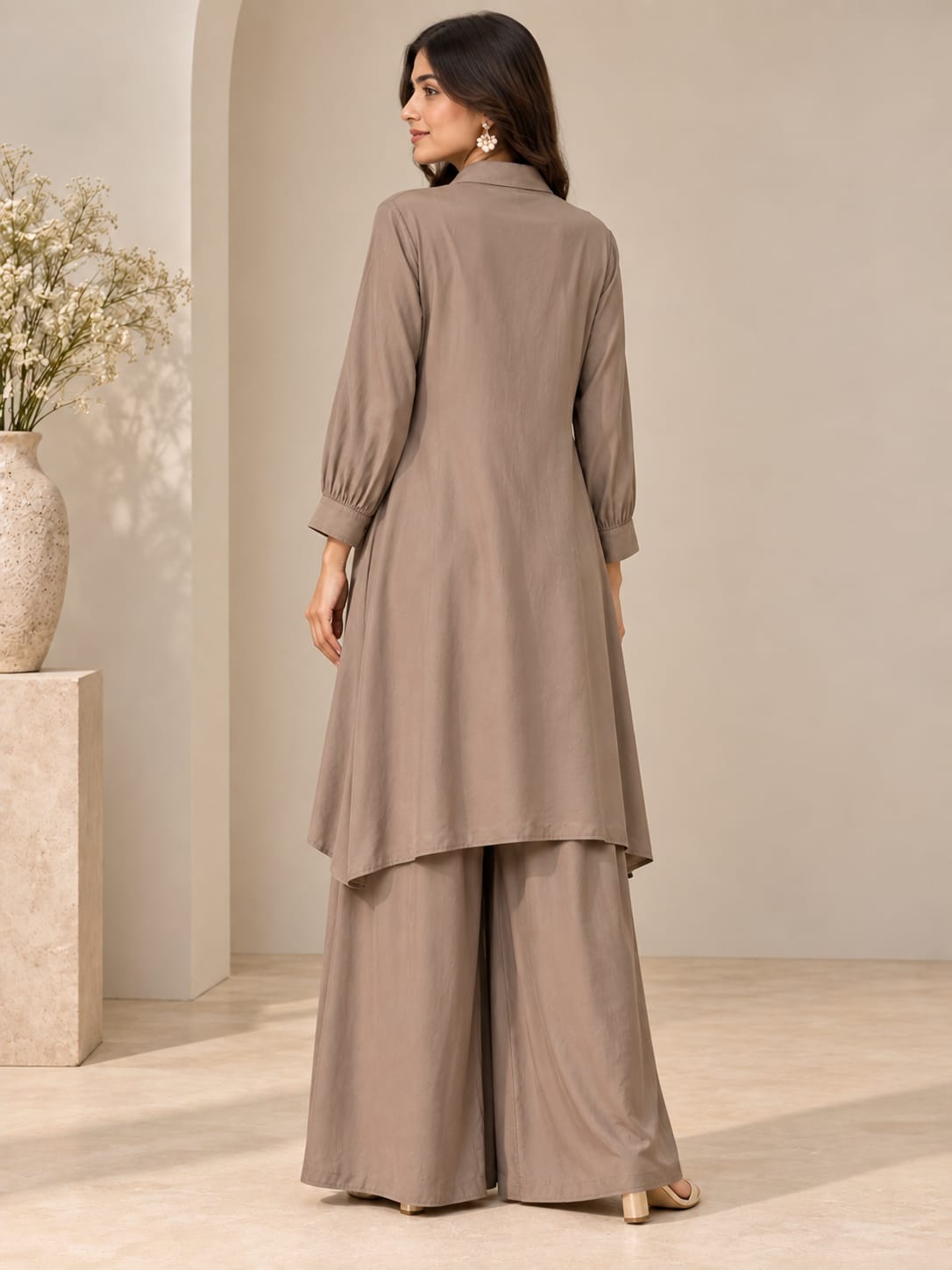 Taupe Embroidered Set
