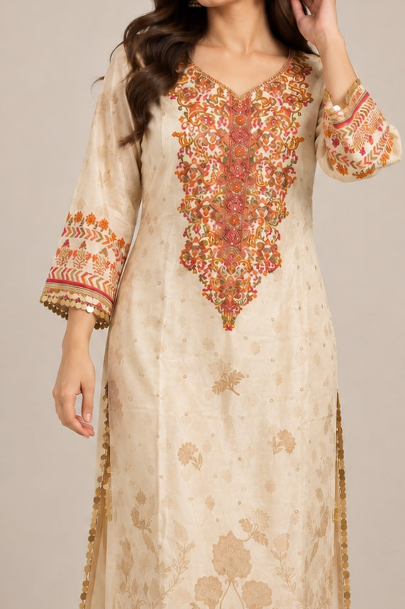 Ivory Embroidered Co-ord Set